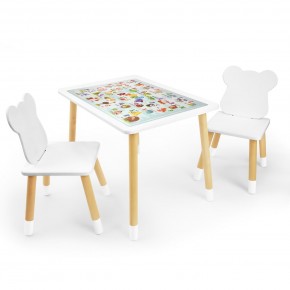 Детский комплект стол и два стула Мишка Rolti Baby с накладкой Алфавит (белая столешница/белое сиденье/береза ножки) в Ханты-Мансийске - hanty-mansiysk.ok-mebel.com | фото