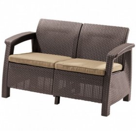 Диван пластиковый Корфу (Corfu love seat) коричневый - серо-бежевый* в Ханты-Мансийске - hanty-mansiysk.ok-mebel.com | фото 2