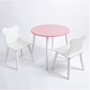 Комплект детский стол КРУГЛЫЙ и два стула МИШКА ROLTI Baby (розовая столешница/белое сиденье/белые ножки) в Ханты-Мансийске - hanty-mansiysk.ok-mebel.com | фото