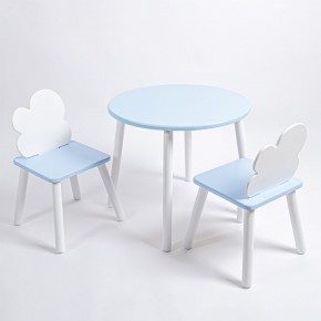 Комплект детский стол КРУГЛЫЙ и два стула ОБЛАЧКО ROLTI Baby (голубая столешница/голубое сиденье/белые ножки) в Ханты-Мансийске - hanty-mansiysk.ok-mebel.com | фото