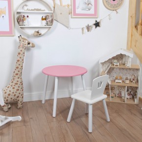 Комплект детский стол КРУГЛЫЙ и стул КОРОНА ROLTI Baby (розовая столешница/белое сиденье/белые ножки) в Ханты-Мансийске - hanty-mansiysk.ok-mebel.com | фото