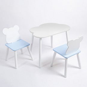 Комплект детский стол ОБЛАЧКО и два стула МИШКА ROLTI Baby (белая столешница/голубое сиденье/белые ножки) в Ханты-Мансийске - hanty-mansiysk.ok-mebel.com | фото