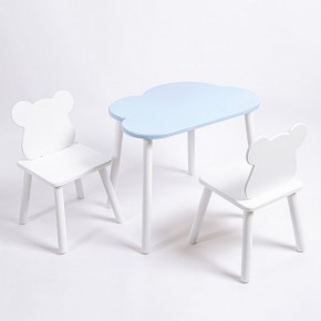 Комплект детский стол ОБЛАЧКО и два стула МИШКА ROLTI Baby (голубая столешница/белое сиденье/белые ножки) в Ханты-Мансийске - hanty-mansiysk.ok-mebel.com | фото