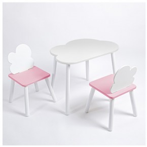 Комплект детский стол ОБЛАЧКО и два стула ОБЛАЧКО ROLTI Baby (белая столешница/розовый сиденье/белые ножки) в Ханты-Мансийске - hanty-mansiysk.ok-mebel.com | фото