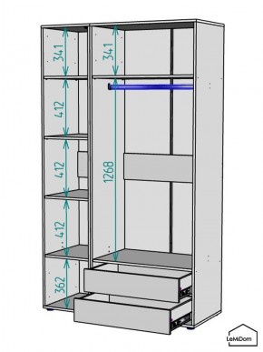 Шкаф Linnea MHR-3PO-2 2050х1200х510 (Белый-М 11.1.2) в Ханты-Мансийске - hanty-mansiysk.ok-mebel.com | фото 3